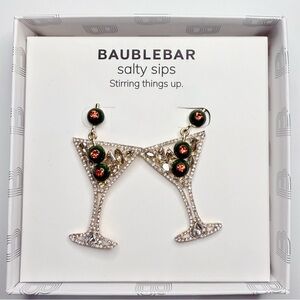 New BaubleBar Martini With Olives Salty Sips Cocktail Dangle Earrings NIB